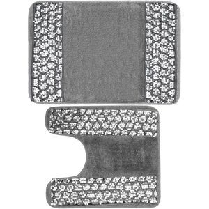 PBP Popular Sinatra Silver Bathroom Banded Bath & Contour Rug Set